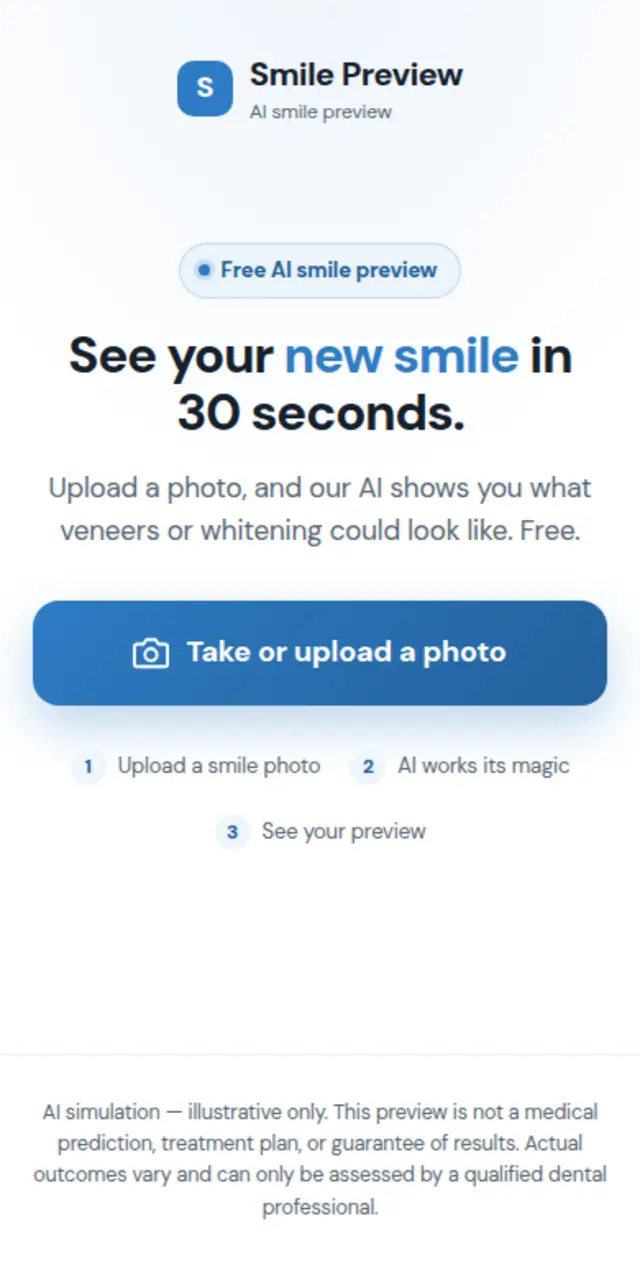 A practice's PreviewMySmile app on a phone
